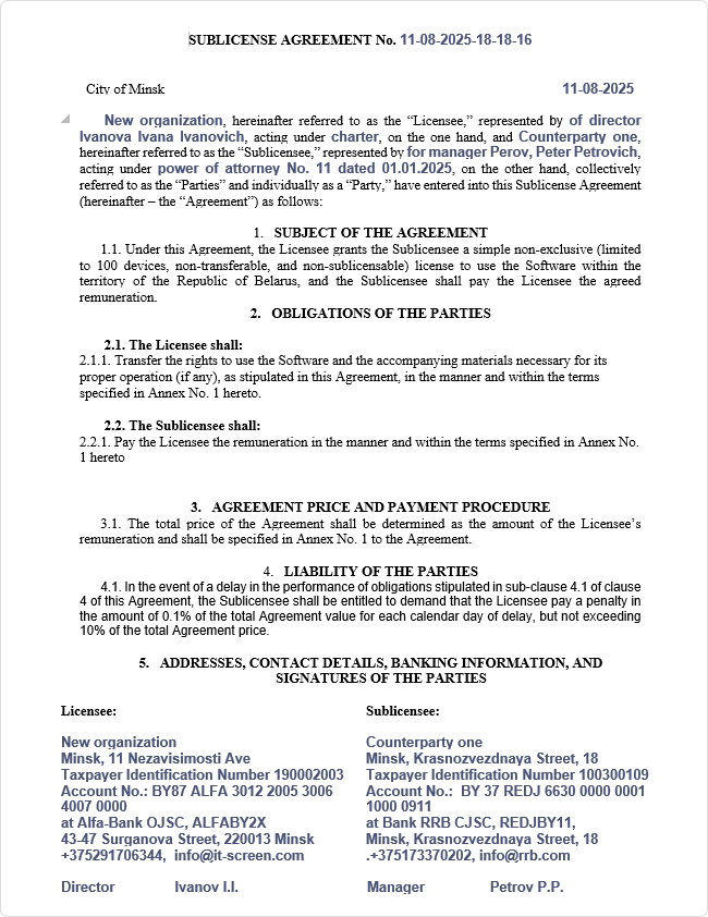 Contract generated by CRM from template