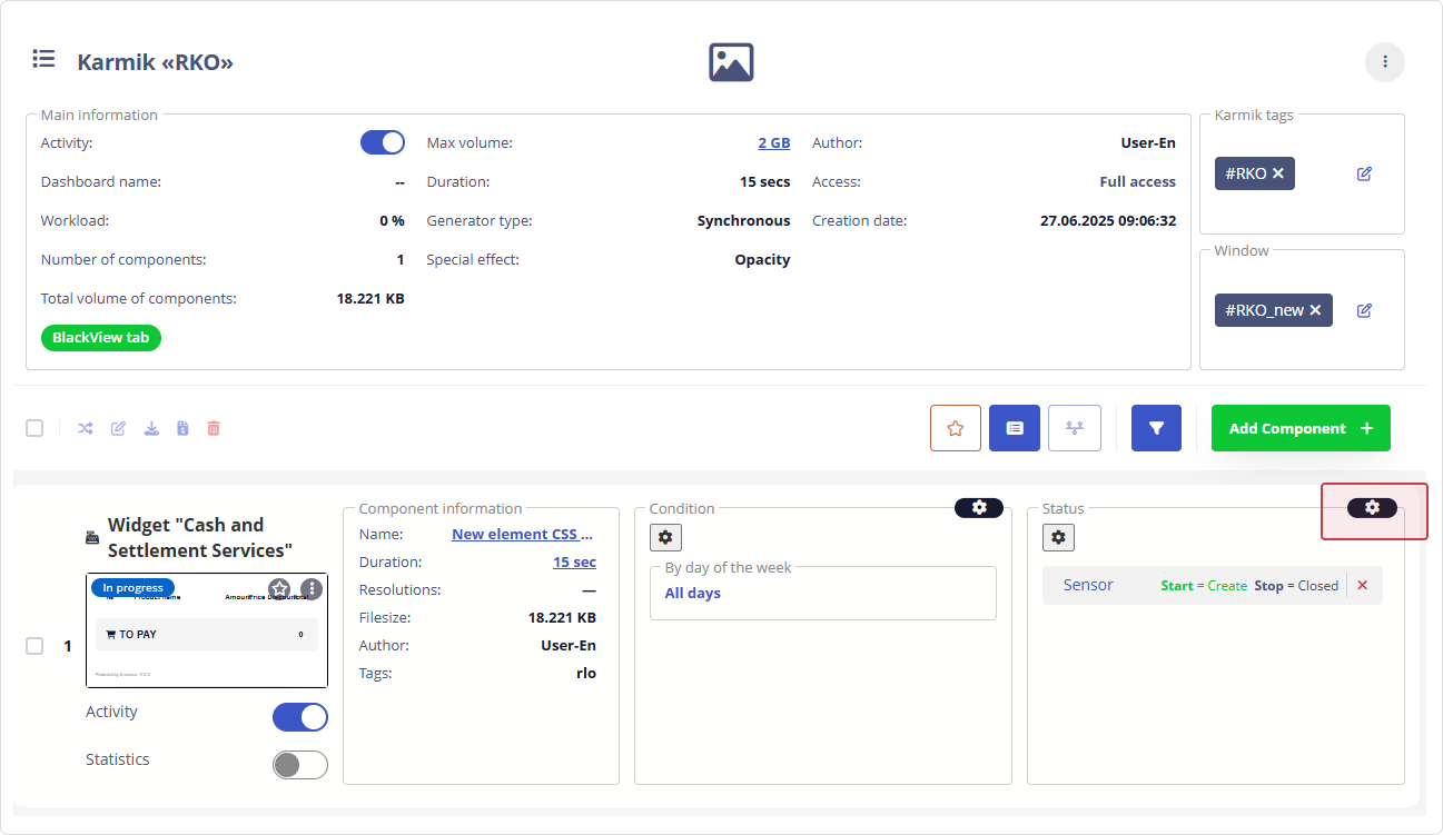 Settings – Status Karmik